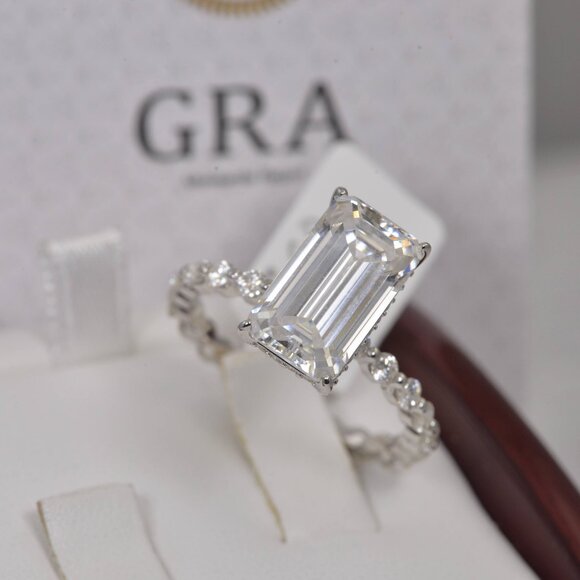 Moissanite Emerald Cut Full Eternity Enagagement Ring 10.6tcw - Picture 2 of 10